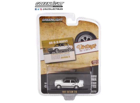 1/64 GREENLIGHT GL39090-A VINTAGE AD CARS SERIES 6 1969 DATSUN 510 GR-R-R-ROOVY THE WORLD'S BEST $2000 CAR IT GOES WILD!