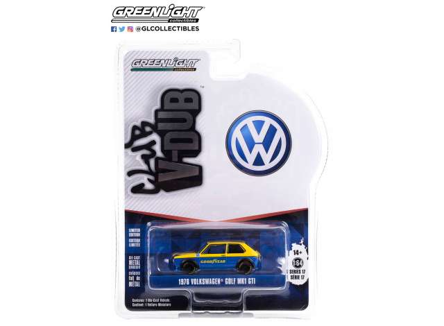 1/64 GREENLIGHT GL36080-F CLUB VEE DUB SERIES 17 1976 VOLKSWAGEN GOLF MK1 GTI WIDEBODY GOODYEAR