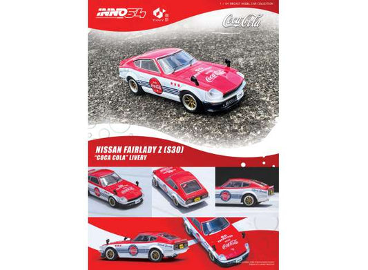 1/64 INNO64 X TINY CITY DIECAST IN64COKE059-A NISSAN FAIRLADY Z (S30) *COCA COLA* LIVERY, RED/WHITE