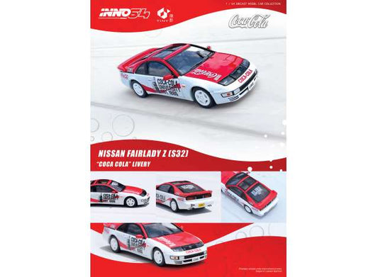 1/64 INNO64 X TINY CITY DIECAST IN64COKE059-B NISSAN FAIRLADY Z (S32) *COCA COLA* LIVERY, RED/WHITE