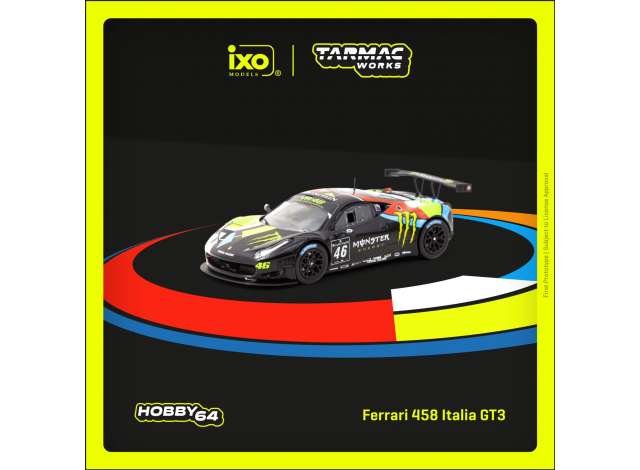 1/64 TARMAC / IXO TC-T64-073-12BGT46M 2012 FERRARI 458 ITALIA GT3 #46 V. ROSSI/A. SALUCCI/A. CECCATO BLANCPAIN ENDURANCE SERIES MONZA, BLACK/YELLOW