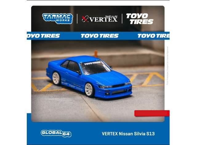 1/64 TARMAC T64G-025-BL VERTEX NISSAN SILVIA S13 BLUE METALLIC TOYO TIRES