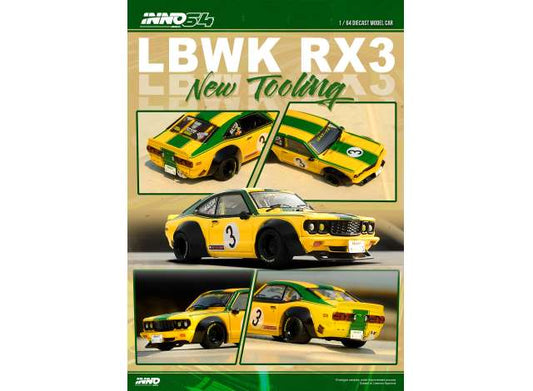 1/64 INNO64 IN64-LBWKRX3-01 LBWK MAZDA RX3 SAVANNA YELLOW AND GREEN #3