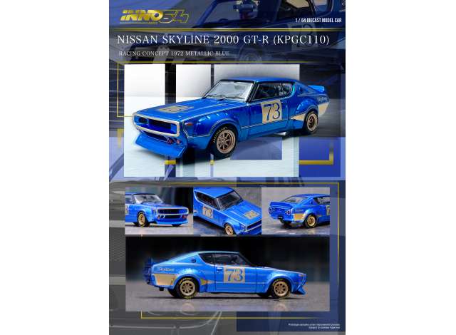 1/64 INNO64 IN64-KPGC110RC-BLU NISSAN SKYLINE 2000 GT-R (KPGC110) RACING CONCEPT BLUE