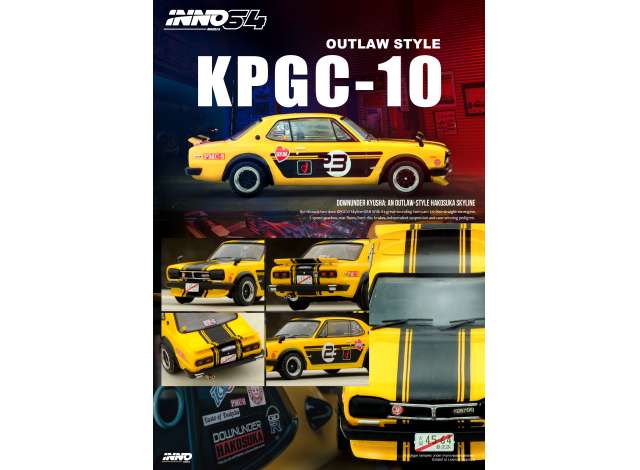 1/64 INNO64 IN64-KPGC10-YL23 NISSAN SKYLINE 2000 GT-R (KPGC10) YELLOW / BLACK #23