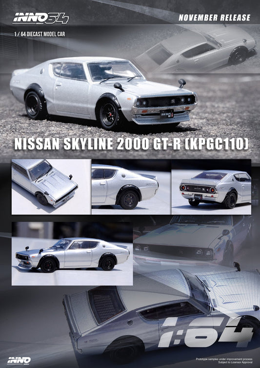 1/64 INNO64 IN64-KPGC110-SIL NISSAN SKYLINE 2000 GT-R (KPGC110) SILVER