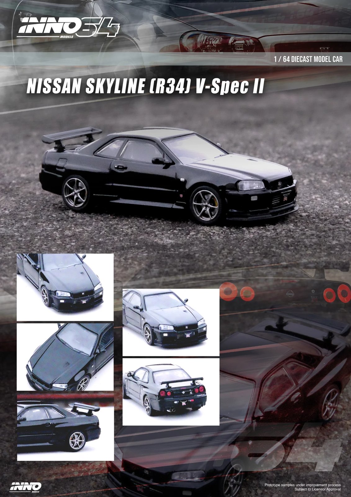 1/64 INNO64 IN64-R34VS-BLA NISSAN SKYLINE GT-R (R34) V-SPEC II BLACK