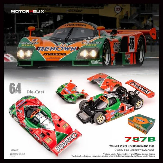 PRE ORDER STOCKS DUE JUNE / JULY 2025 1/64 MOTORHELIX M60101 MAZDA 787B RENOWN WINNER #55 DU MANS 1991