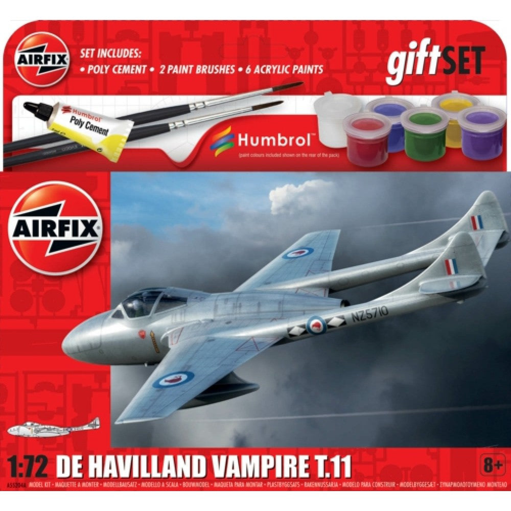 THIS ITEM IS AVAILABLE TO ORDER FROM OUR SUPPLIER - 1/72 AIRFIX AX55204A HANGING GIFT SET - DE HAVILLAND VAMPIRE T.11 (PLASTIC KIT)