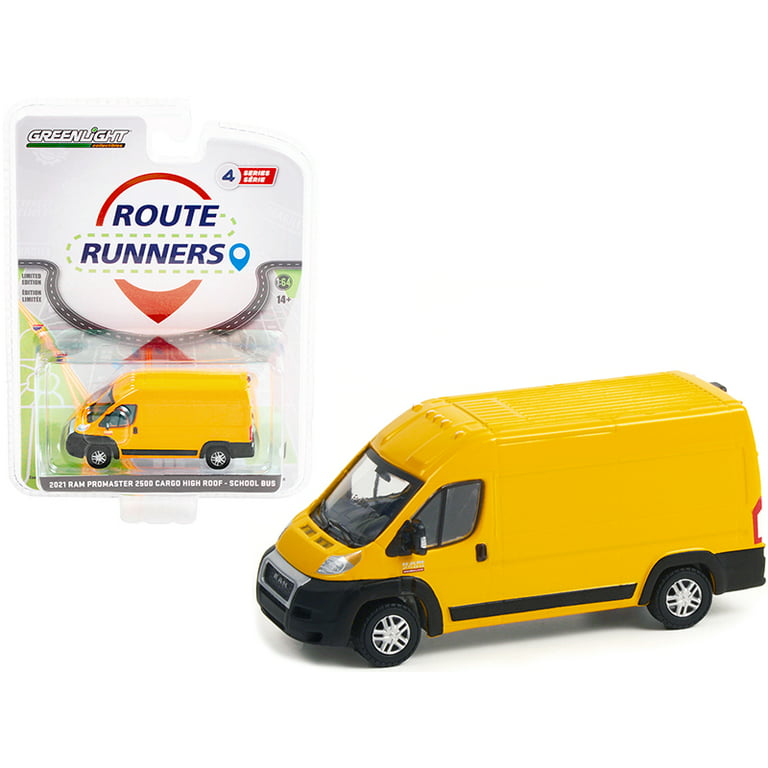 1/64 GREENLIGHT GL53040-F ROUTE RUNNERS SERIES 4 2021 RAM PROMASTER 2500 CARGO HIGH ROOF SCHOOL BUS YELLOW