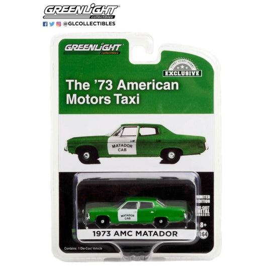 1/64 GREENLIGHT GL30246 1973 AMC MATADOR - MATADOR CAB FARE-MASTER GREEN/WHITE (HOBBY EXCLUSIVE)