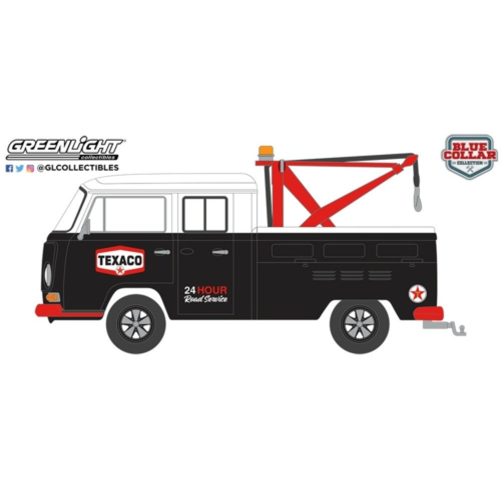 THIS ITEM IS AVAILABLE TO ORDER FROM OUR SUPPLIER - 1/64 GREENLIGHT GL35280-B BLUE COLLAR COLLECTION SERIES 13 - 1973 VOLKSWAGEN DOUBLE CAB PICK UP WITH DROP-IN TOW HOOK - TEXACO 24 HOUR ROAD SERVICE SOLID PACK