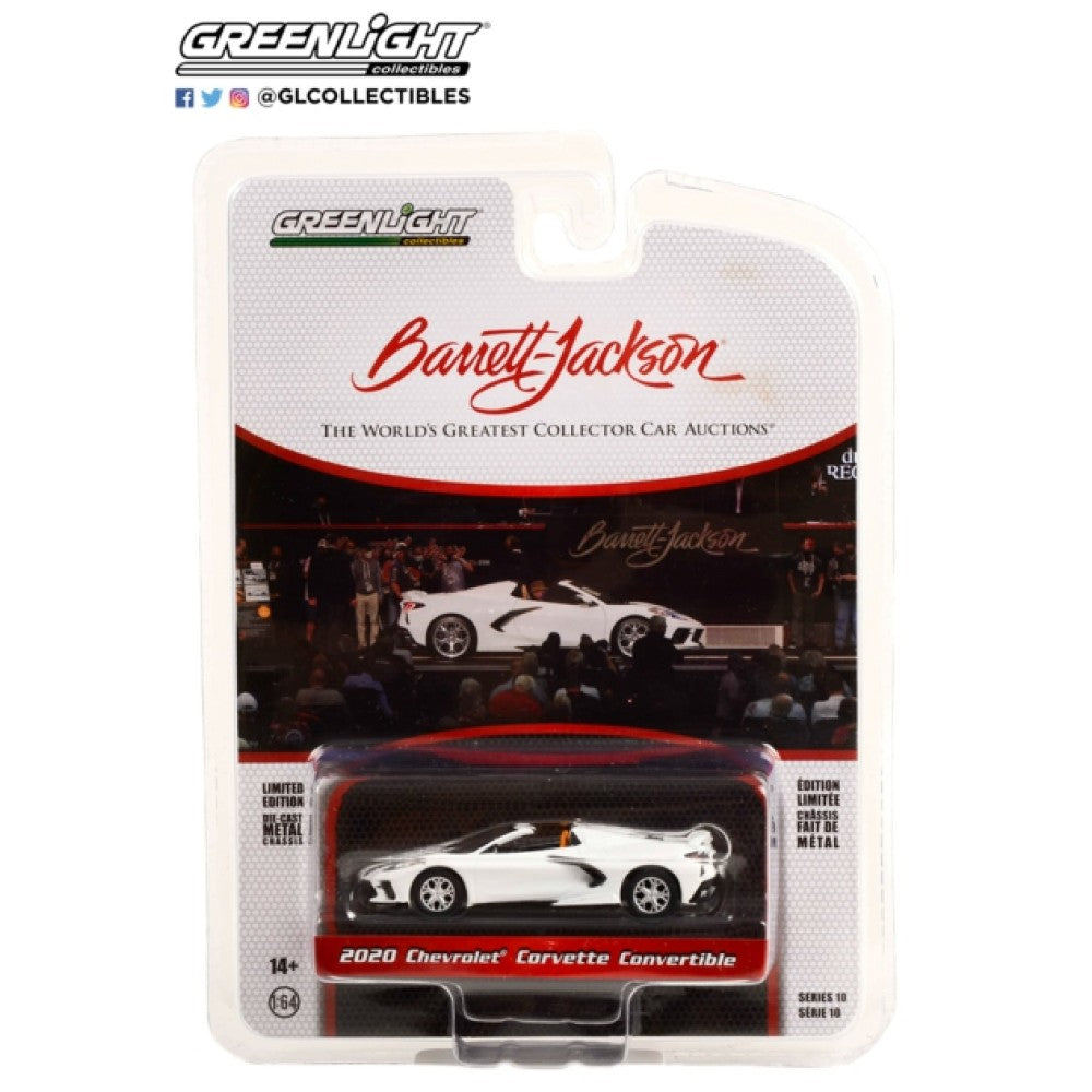 1/64 GREENLIGHT GL37260-F BARRETT-JACKSON 'SCOTTSDALE EDITION' SERIES 10 2020 CHEVROLET CORVETTE C8 STINGRAY CONVERTIBLE (LOT NO.1275) ARCTIC WHITE WITH NATURAL INTERIOR