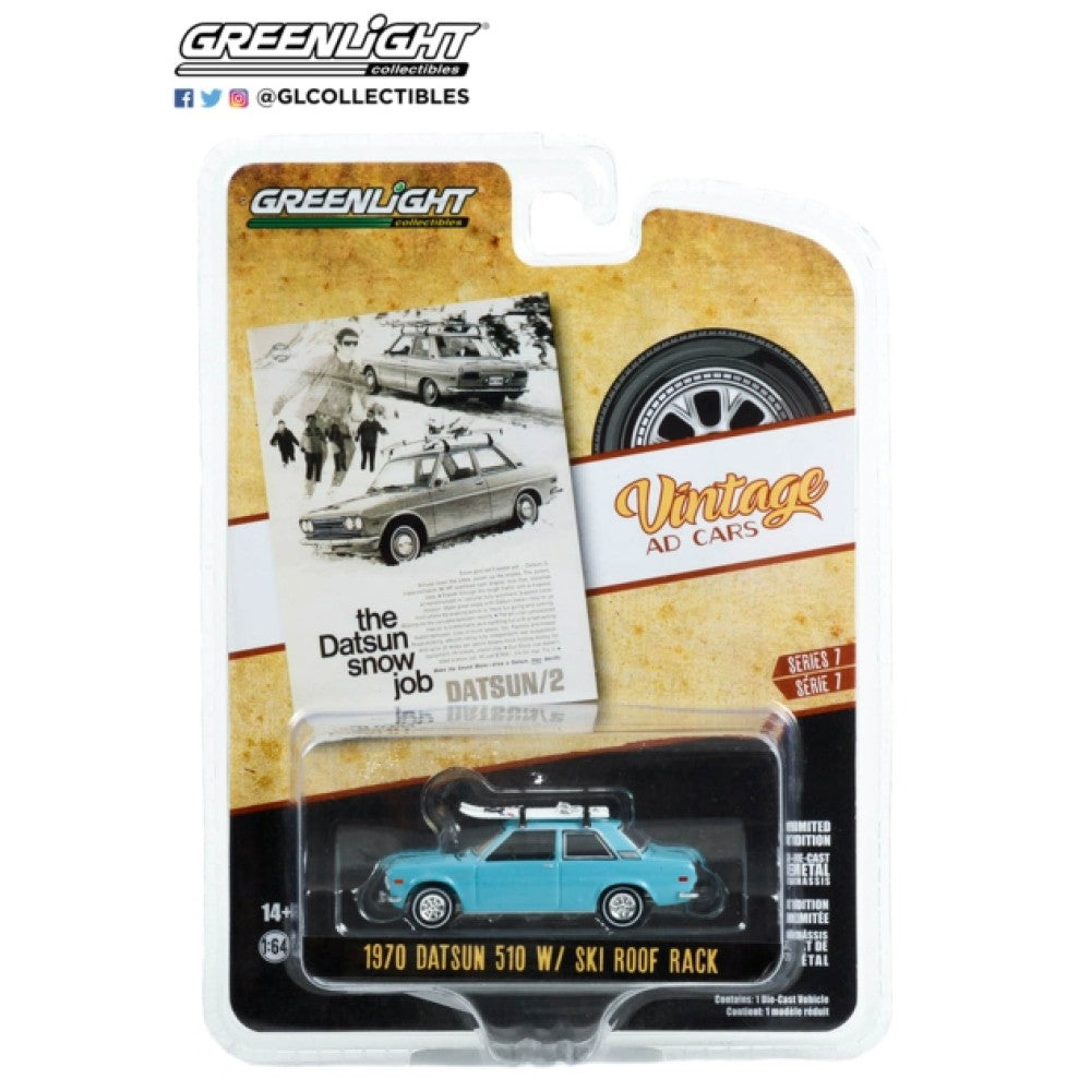 1/64 GREENLIGHT GL39100-C VINTAGE AD CARS SERIES 7 1970 DATSUN 510 WITH SKI ROOF RACK