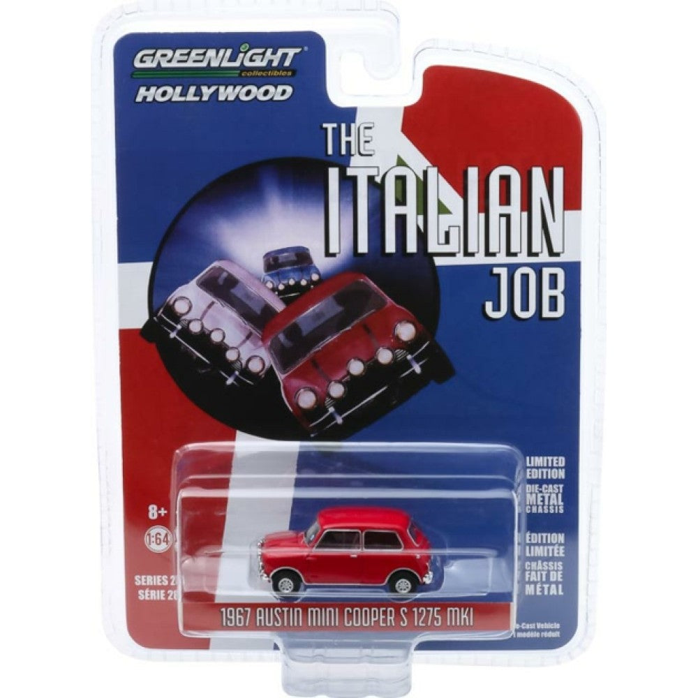 1/64 GREENLIGHT GL44880-B HOLLYWOOD SERIES 28 - THE ITALIAN JOB (1969) - 1967 AUSTIN MINI COOPER S 1275 MKI - RED WITH BLACK LEATHER STRAPS