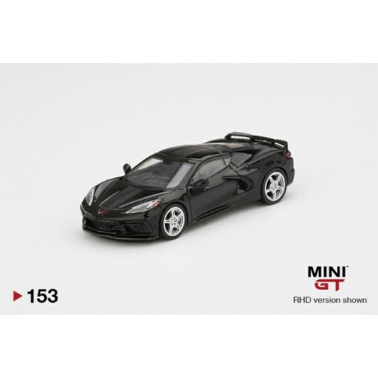 1/64 MINI GT MGT00153-L CHEVROLET CORVETTE STINGRAY 2020 BLACK W/ MIDNIGHT GRAY STRIPE (LHD)