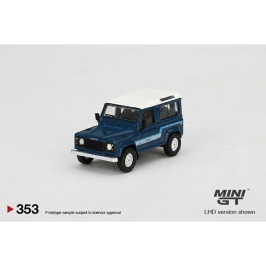 1/64 MINI GT MGT00353-L LAND ROVER DEFENDER 90 COUNTY WAGON STRATOS BLUE (LHD)