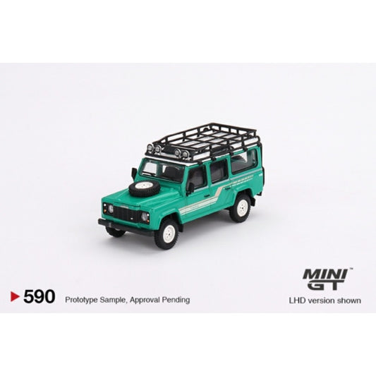 1/64 MINI GT MGT00590-R LAND ROVER DEFENDER 110 1985 COUNTY STATION WAGON TRIDENT GREEN (RHD)