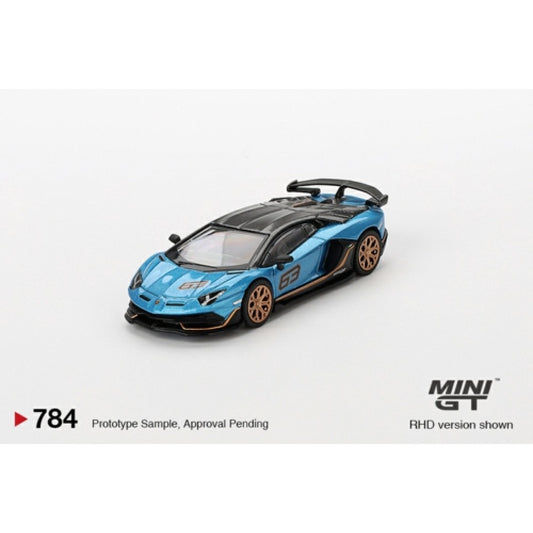 1/64 MINI GT MGT00784-BL LAMBORGHINI AVENTADOR SVJ 63 BLU AEGIR (LHD) (BLISTER PACKAGING)