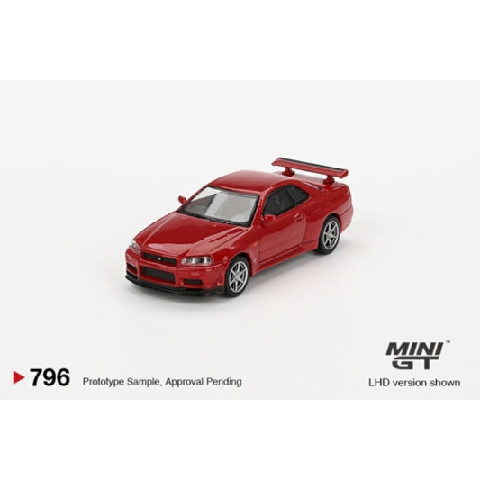 PRE ORDER STOCKS DUE JANUARY / FEBUARY 2025 1/64 MINI GT MGT00796-BL NISSAN SKYLINE GT-R (R34) V-SPEC ACTIVE RED (RHD) (BLISTER PACKAGING)