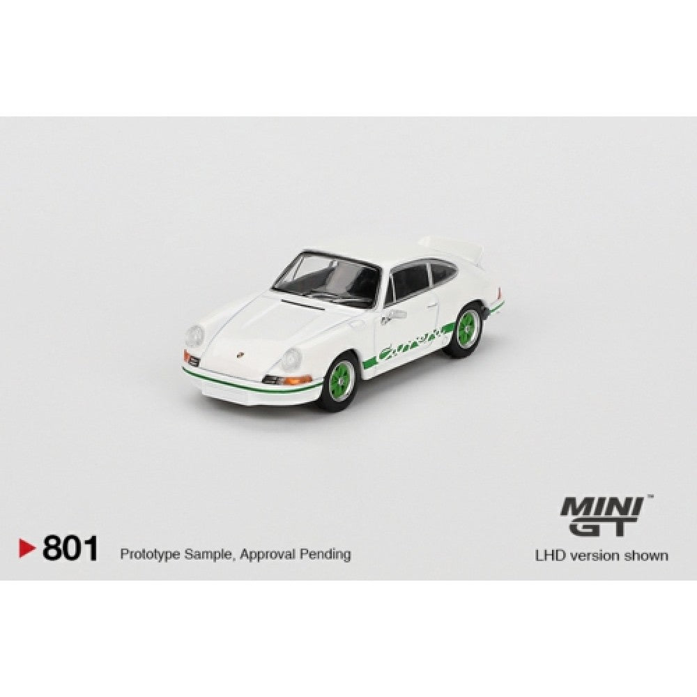 PRE ORDER STOCKS DUE JANUARY / FEBUARY 2025 1/64 MINI GT MGT00801-L PORSCHE 911 CARRERA RS 2.7 GRAND PRIX WHITE WITH GREEN LIVERY (LHD)