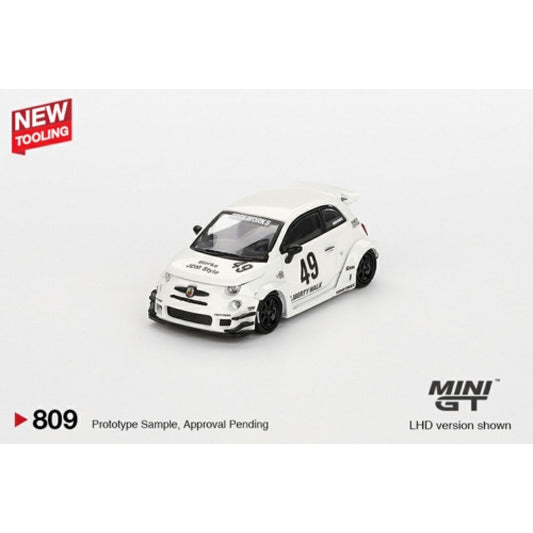 PRE ORDER STOCKS DUE MARCH / APRIL 2025 1/64 MINI GT MGT00809-BL LB-WORKS X ABAS WORKS ABARTH 595 GARA WHITE (LHD) BLISTER PACKAGING