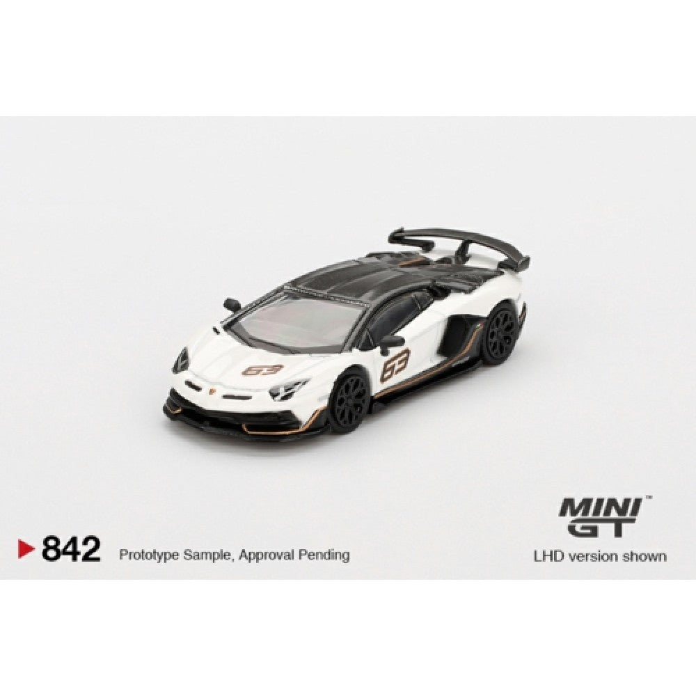 PRE ORDER STOCKS DUE MARCH / APRIL 2025 1/64 MINI GT MGT00842-L LAMBORGHINI AVENTADOR SVJ 63 BIANCO ASOPO (LHD)