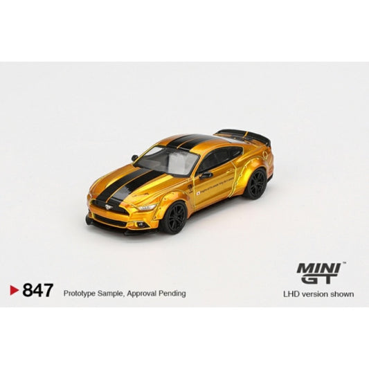 PRE ORDER STOCKS DUE MARCH / APRIL 2025 1/64 MINI GT MGT00847-BL LB-WORKS FORD MUSTANG LB GOLD (LHD) BLISTER PACKAGING