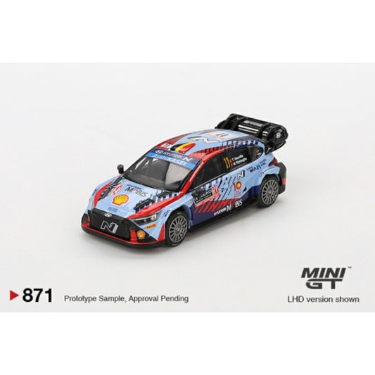 PRE ORDER STOCKS DUE JULY / AUGUST 2025 1/64 MINI GT MGT00871-BL HYUNDAI I20 N RALLY1 HYBRID NO.11 (LHD) 2024 RALLYE MONTE-CARLO WINNER (LHD) BLISTER PACKAGING