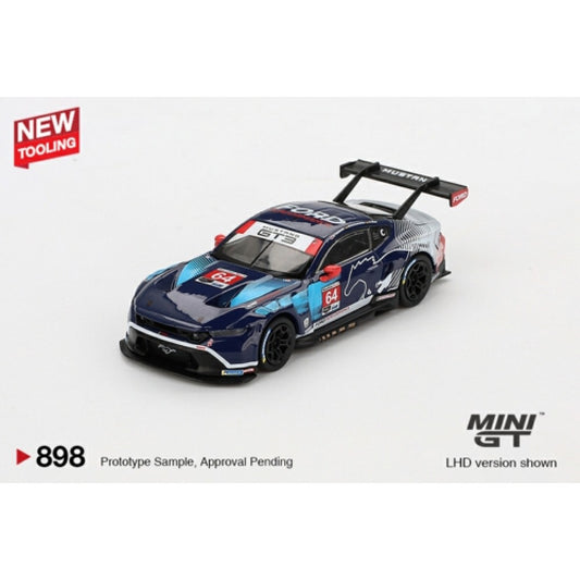 PRE ORDER STOCKS DUE AUGUST /SEPTEMBER 2025 1/64 MINI GT MGT00898-BL FORD MUSTANG GT3 #64 FORD MULTIMATIC 2024 IMSA DAYTONA 24HRS (LHD) BLISTER PACKAGING