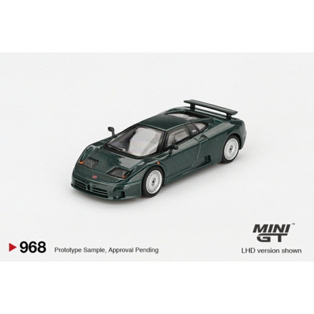 PRE ORDER STOCKS DUE OCTOBER / NOVEMBER 2025 1/64 MINI GT MGT00968-BL BUGATTI EB110 GT VERDE SCURO (LHD) BLISTER PACKAGING