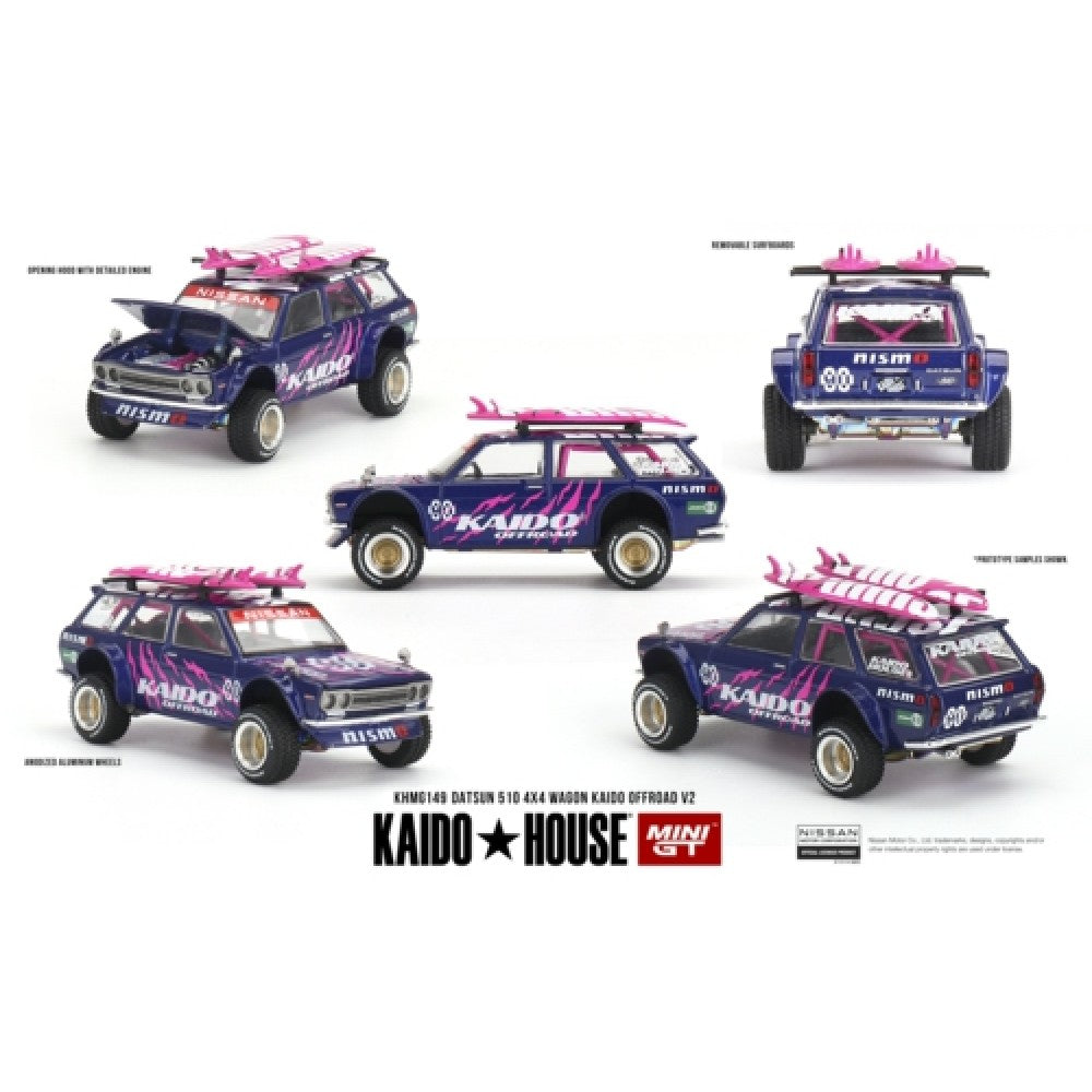 PRE ORDER STOCKS DUE MARCH / APRIL 2025 1/64 MINI GT MGTKHMG149 DATSUN 510 4X4 WAGON KAIDO OFFROAD V2