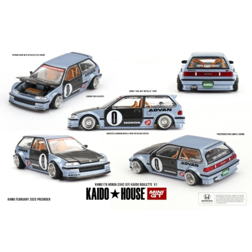 PRE ORDER STOCKS DUE NOVEMBER / DECEMBER 2025 1/64 MINI GT MGTKHMG179 HONDA CIVIC (EF) KAIDO ROULETTE V1