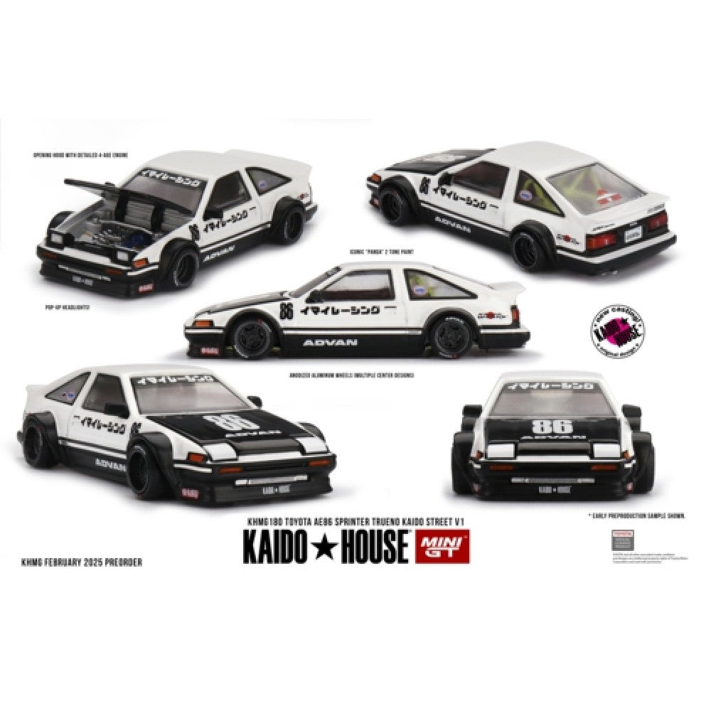 PRE ORDER STOCKS DUE NOVEMBER / DECEMBER 2025 1/64 MINI GT MGTKHMG180 TOYOTA AE86 SPRINTER TRUENO KAIDO STREET V1