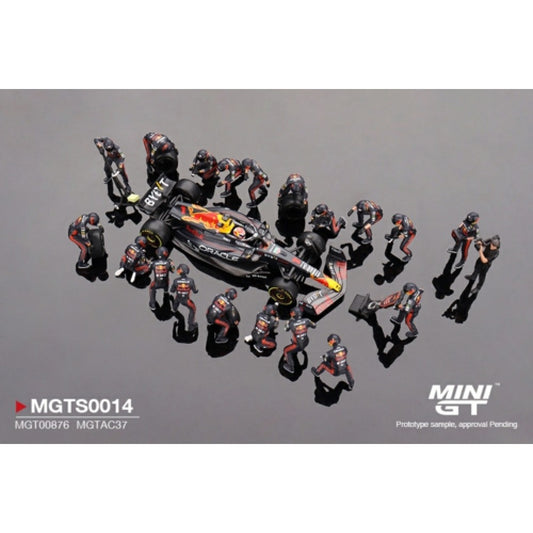 PRE ORDER STOCKS DUE JULY / AUGUST 2025 1/64 MINI GT MGTS0014 ORACLE RED BULL RACING RB19 NO.1 M.VERSTAPPEN 2023 F1 2023 JAPANESE GRAND PRIX PIT CREW SET LIMITED EDITION 5000 SETS