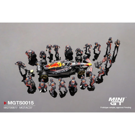 PRE ORDER STOCKS DUE JULY / AUGUST 2025 1/64 MINI GT MGTS0015 ORACLE RED BULL RACING RB19 NO.11 S.PEREZ 2023 F1 2023 JAPANESE GRAND PRIX PIT CREW SET LIMITED EDITION 5000 SETS