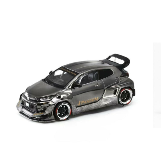 THIS ITEM IS AVAILABLE TO ORDER FROM OUR SUPPLIER - 1/64 POP RACE  PR640055 TOYOTA PANDEM GR YARIS DARK CHROME BLACK WHEELS