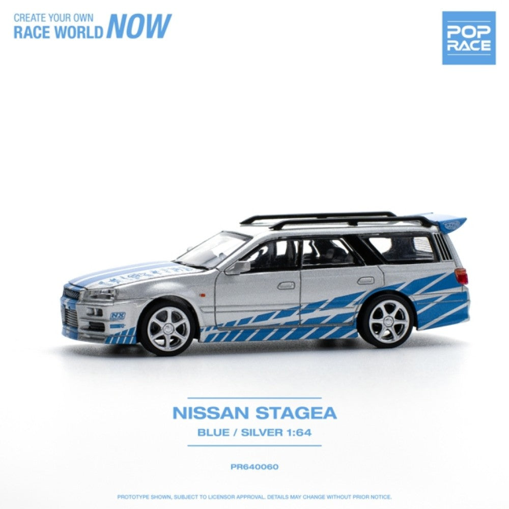 THIS ITEM IS AVAILABLE TO ORDER FROM OUR SUPPLIER - 1/64 POP RACE PR640060 NISSAN STAGEA BLUE/SILVER