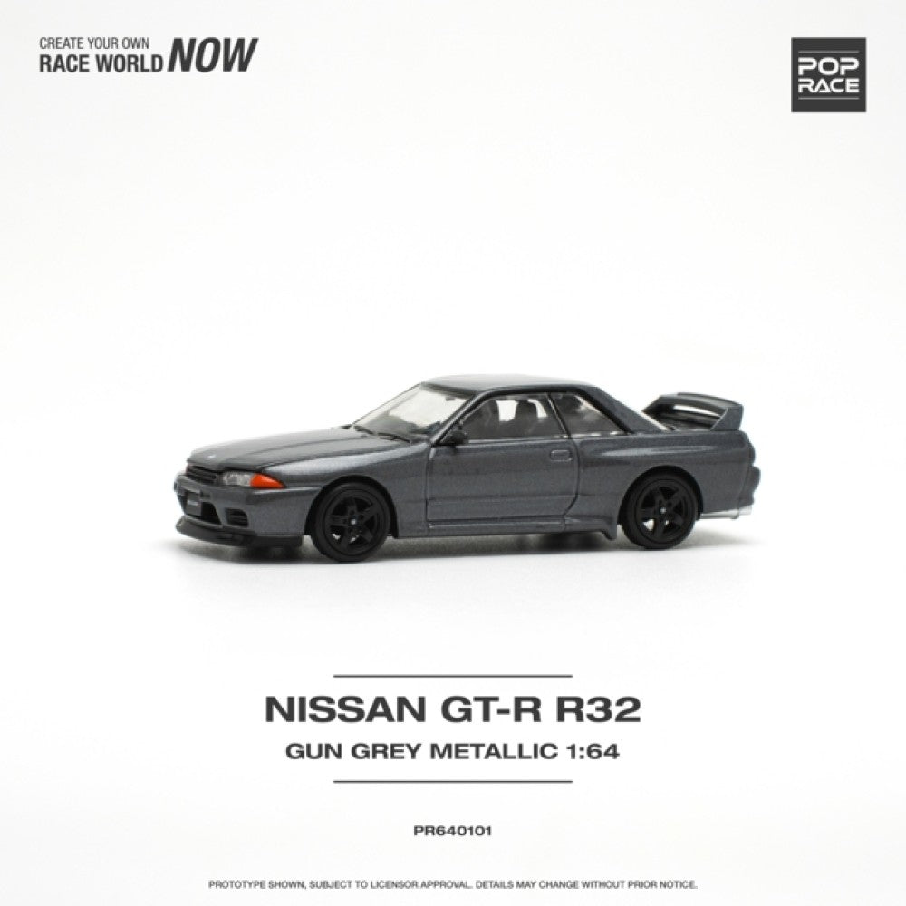 1/64 POP RACE PR640101 NISSAN SKYLINE GT-R R32 - GUN GREY METALLIC - NEW TOOLING