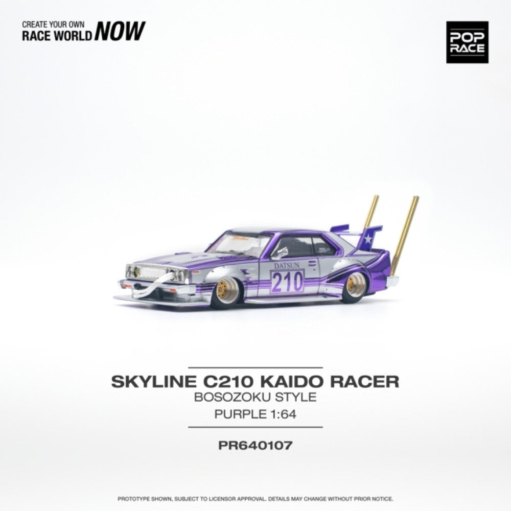 1/64 POP RACE PR640107 NISSAN SKYLINE C210 KAIDO RACER (BOSOZOKU STYLE) PURPLE CHROME/SILVER