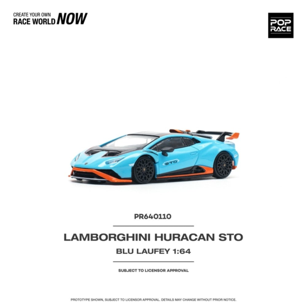 PRE ORDER STOCKS DUE NOVEMBER / DECEMBER 2024 1/64 POP RACE PR640110 LAMBORGHINI HURACAN STO BLU LAUFEY/ARANCIO XANTO