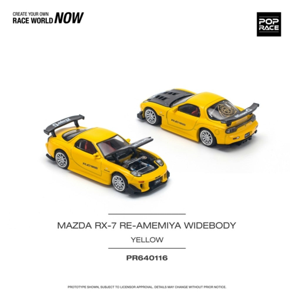 1/64 POP RACE PR640116 MAZDA RX-7 FD3S RE-AMEMIYA WIDEBOY YELLOW