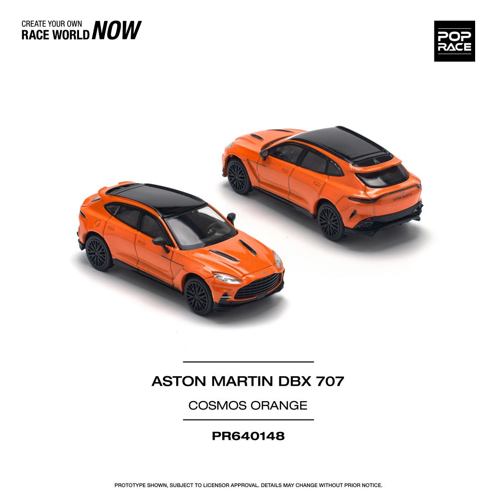 PRE ORDER STOCKS DUE JANUARY / FEBRUARY 2025 1/64 POP RACE PR640148 ASTON MARTIN DBX 707 COSMOS ORANGE