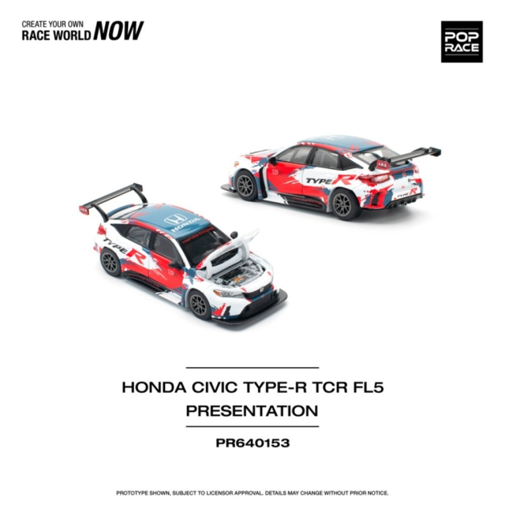 PRE ORDER STOCKS DUE MARCH / APRIL 2025 1/64 POP RACE PR640153 HONDA CIVIC TYPE-R (FL5) TCR - PRESENTATION