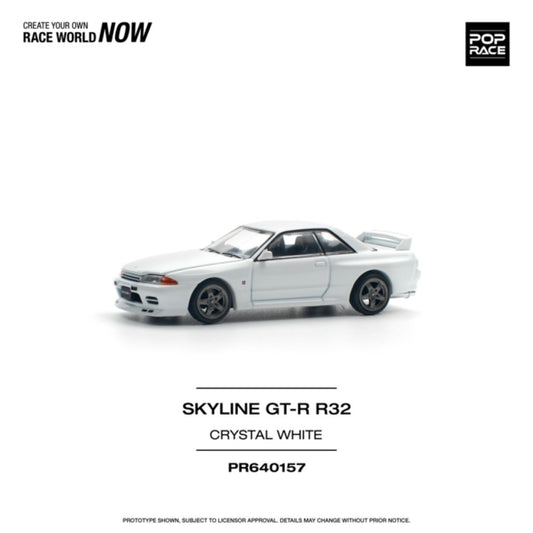 PRE ORDER STOCKS DUE JANUARY / FEBRUARY 2025 1/64 POP RACE PR640157 NISSAN SKYLINE GT-R R32 - CRYSTAL WHITE