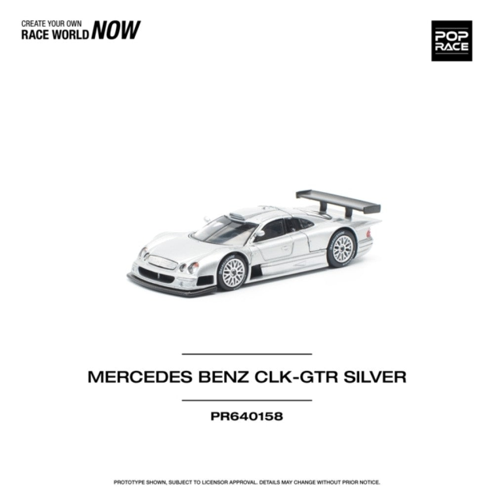 PRE ORDER STOCKS DUE MARCH / APRIL 2025 1/64 POP RACE PR640158 MERCEDES BENZ AMG CLK GTR SILVER