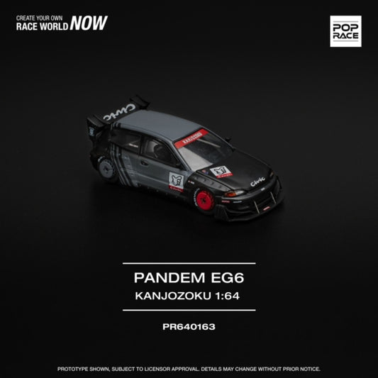 PRE ORDER STOCKS DUE AUGUST / SEPTEMBER 2025 1/64 POP RACE PR640163 HONDA PANDEM CIVIC EG6 KANJOZOKU