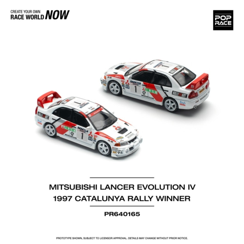 PRE ORDER STOCKS DUE MARCH / APRIL 2025 1/64 POP RACE PR640165 MITSUBISHI LANCER EVO IV - WINNER RALLY DE CATALUNYA 1997