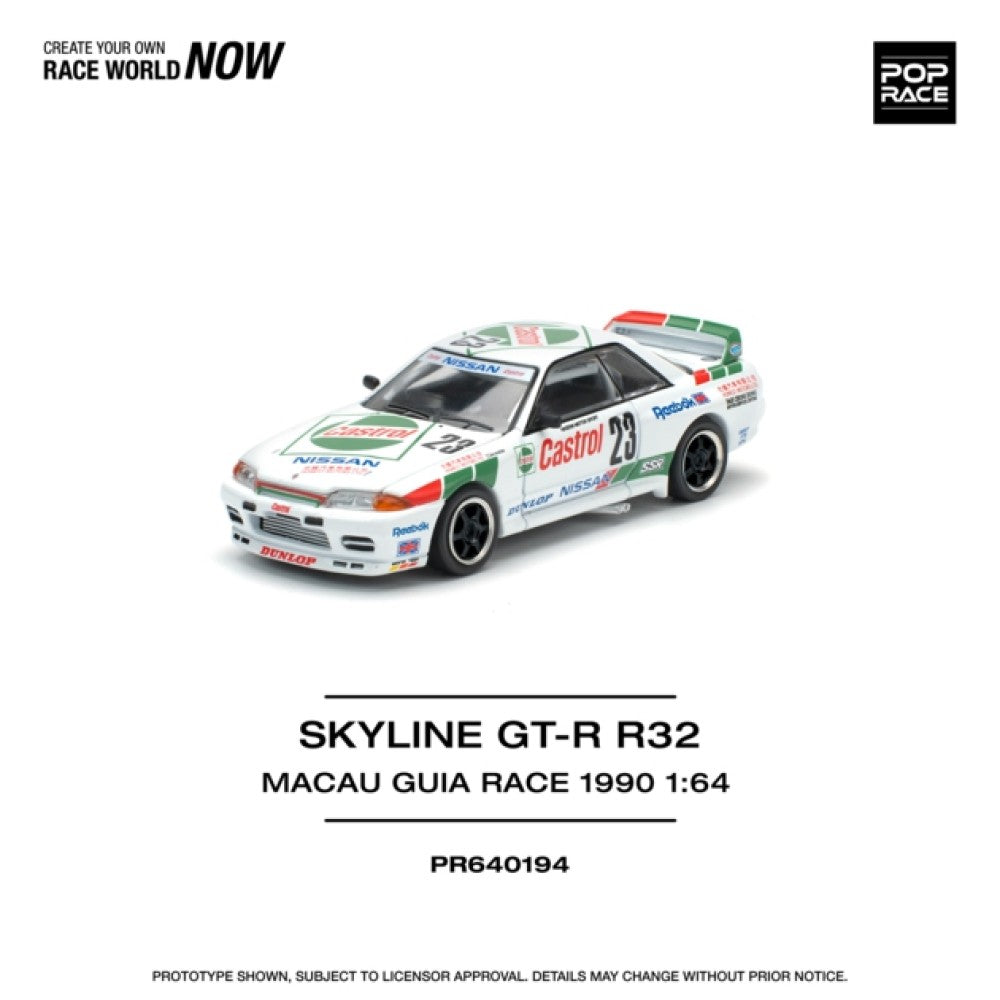 PRE ORDER STOCKS DUE AUGUST / SEPTEMBER 2025 1/64 POP RACE PR640194 NISSAN SKYLINE GT-R R32 MACAU GUIA RACE 1990 WINNER #23