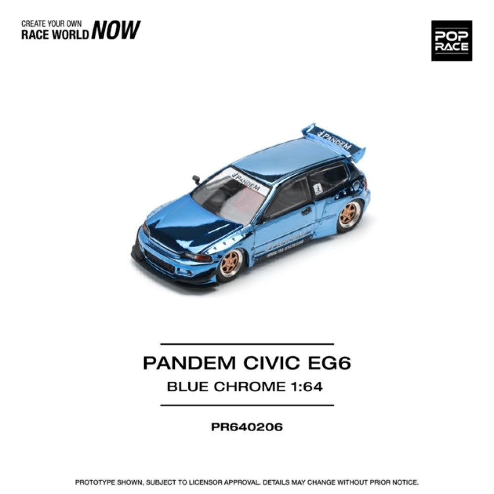 PRE ORDER STOCKS DUE MAY / JUNE 2025 1/64 POP RACE PR640206 HONDA PANDEM CIVIC EG6 BLUE CHROME